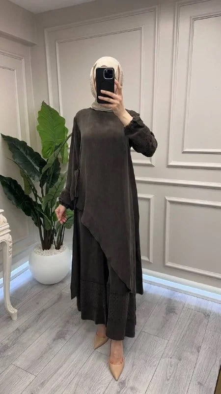 Misswhence 39003 Kahverengi Tunik Takım