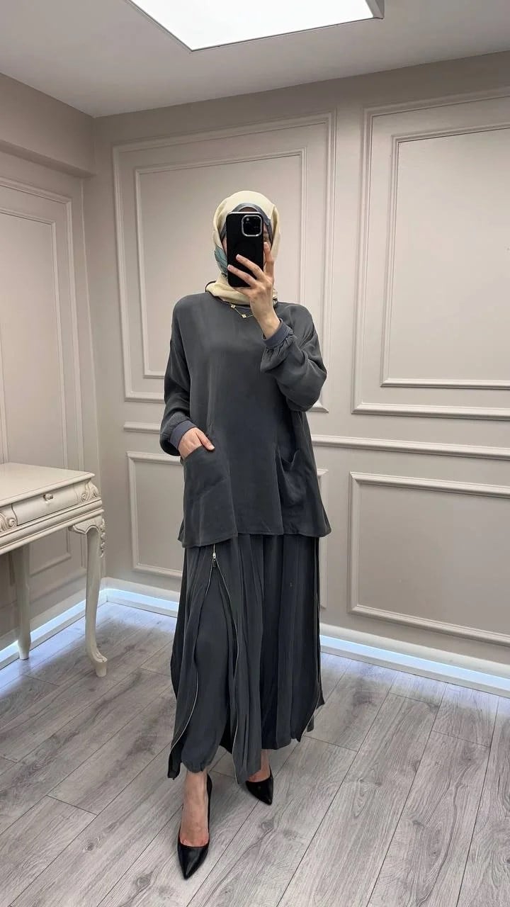 Misswhence 39004 Gri Pantolonu Detaylı Takım