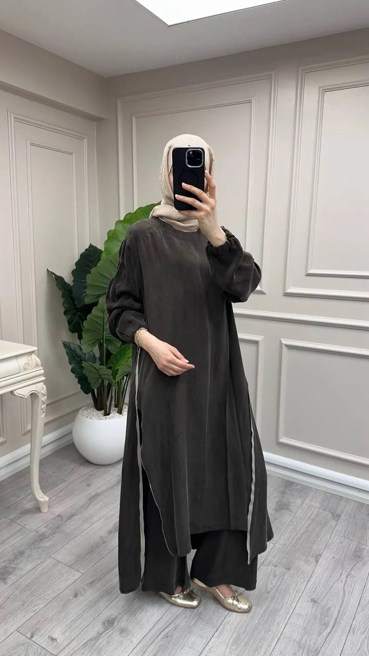 Misswhence 39031 Kahverengi Fermuar Detaylı Tunik