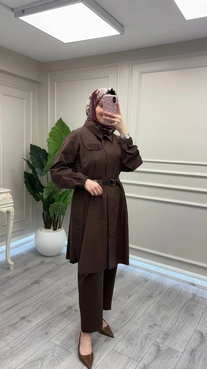Misswhence 39305 Kahverengi Kemerli Tunik