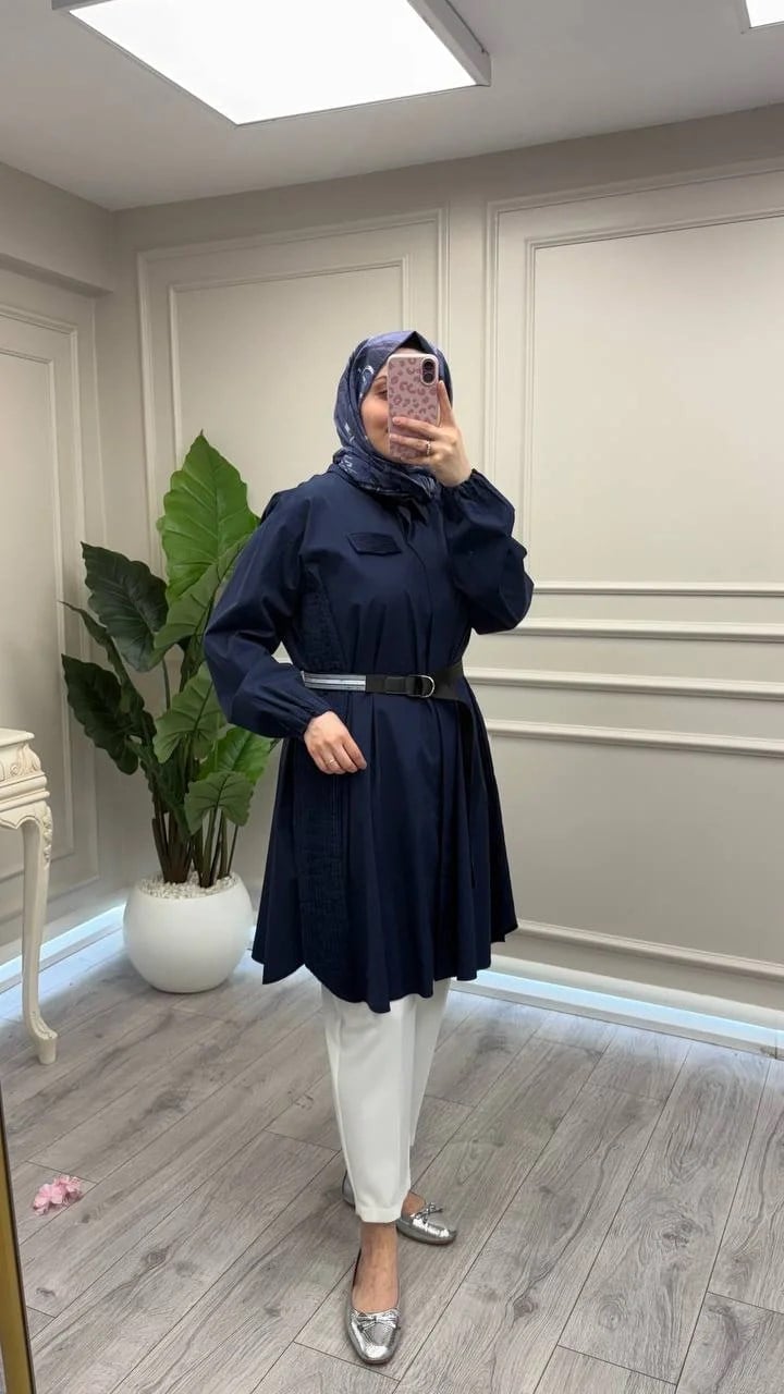Misswhence 39305 Lacivert Kemerli Tunik