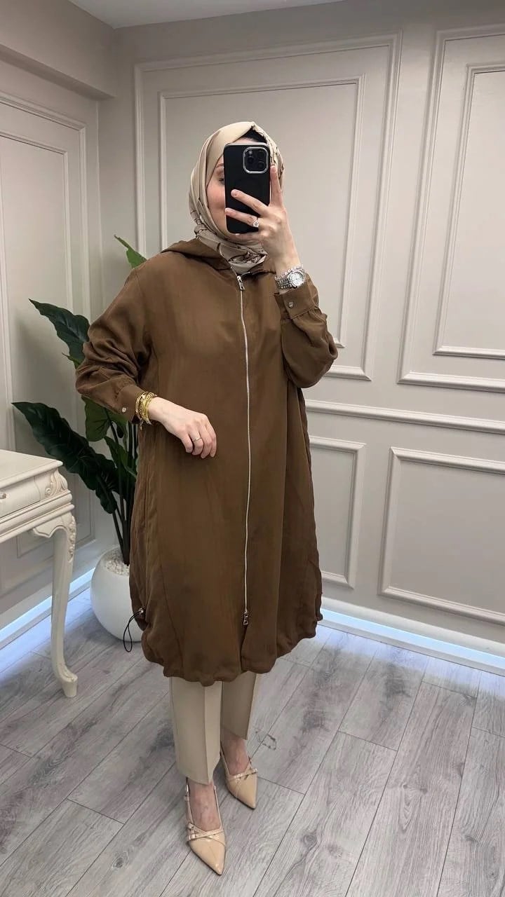 Misswhence 39406 Kahverengi Kapüşonlu Kap