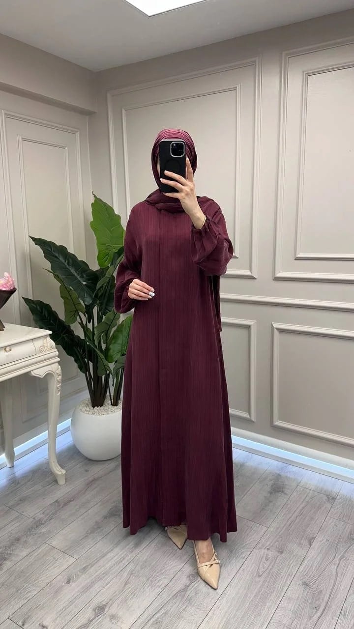 Misswhence 39514 Bordo Çizgi Detaylı Şallı Ferace