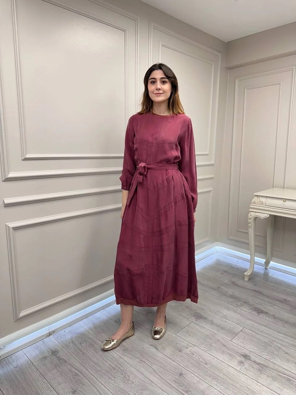 Misswhence 39800 Gül Kurusu Dikiş Detaylı Elbise