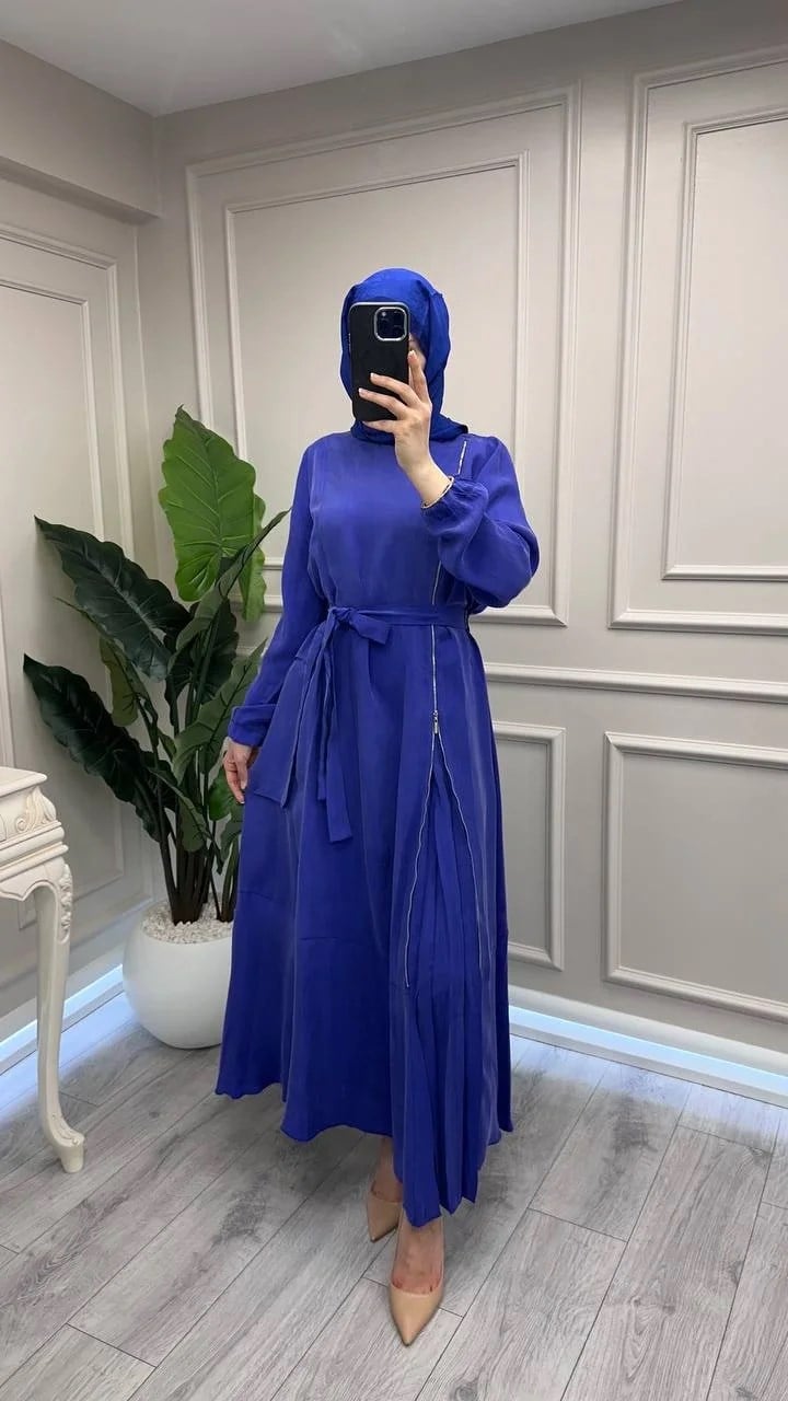 Misswhence 39809 Saks Fermuar Detaylı Elbise