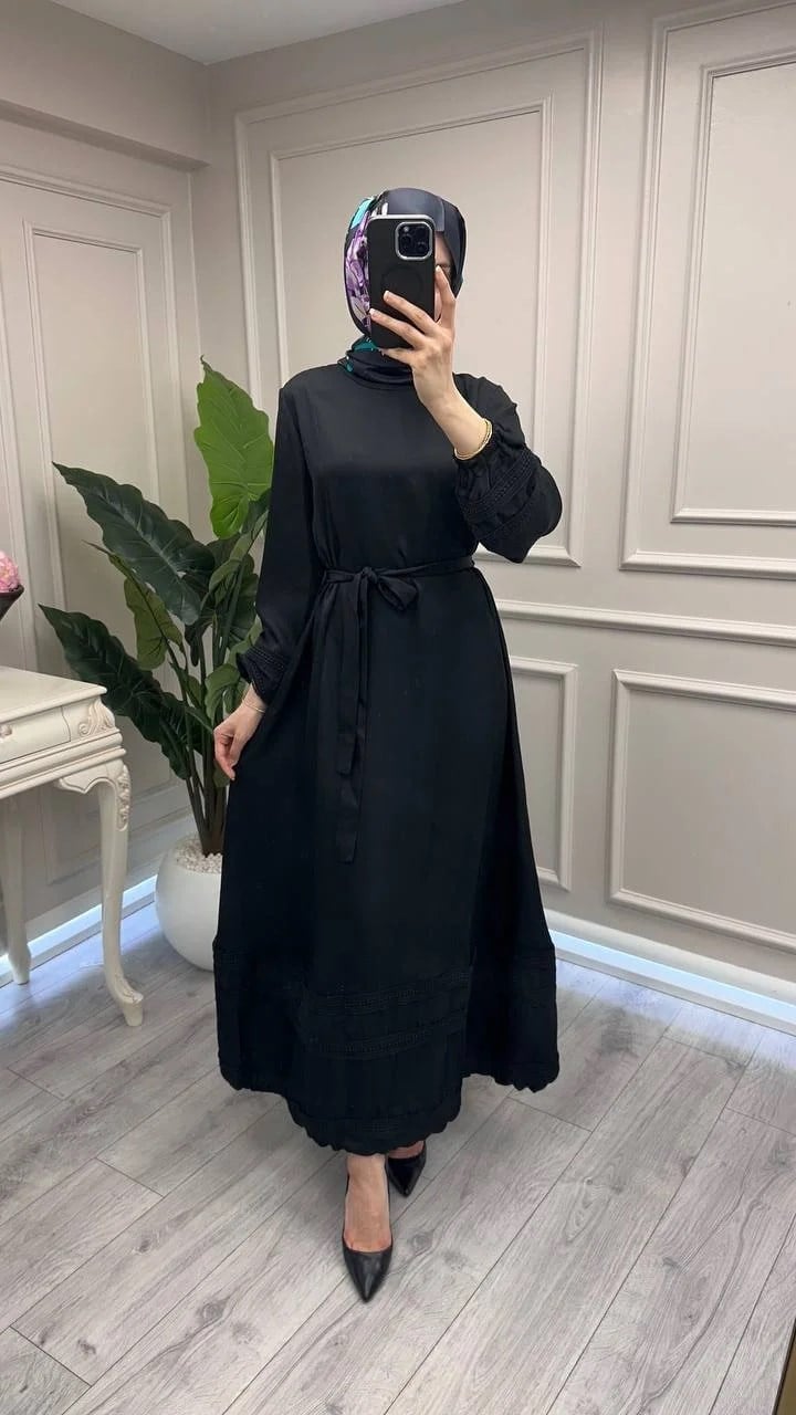 Misswhence 39836 Siyah Dantel Detaylı Elbise