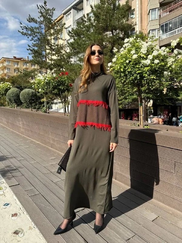 Misswhence MİSS 239 Haki Triko Elbise