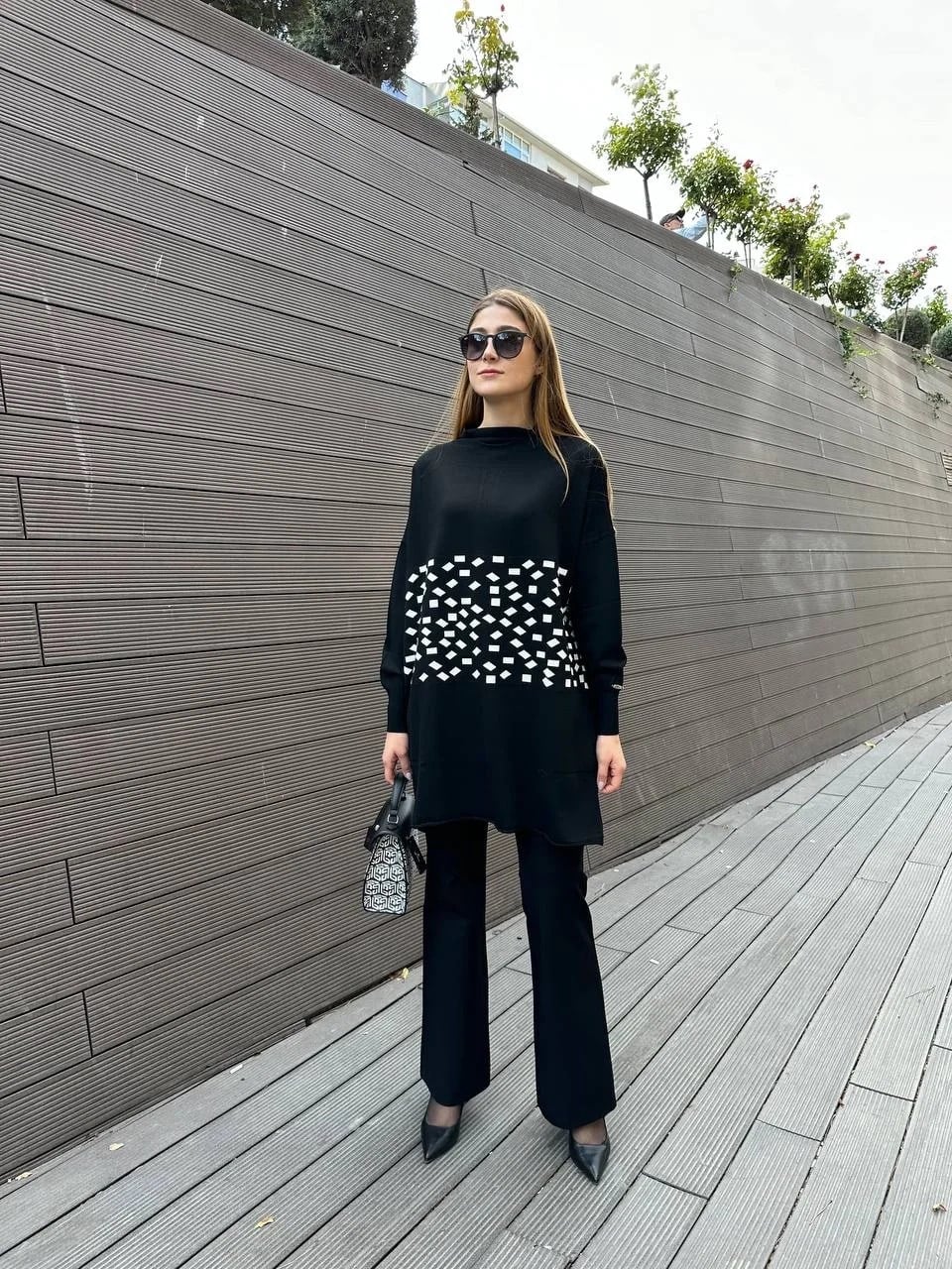 Misswhence MİSS 242 Ekru Triko Damalı Tunik