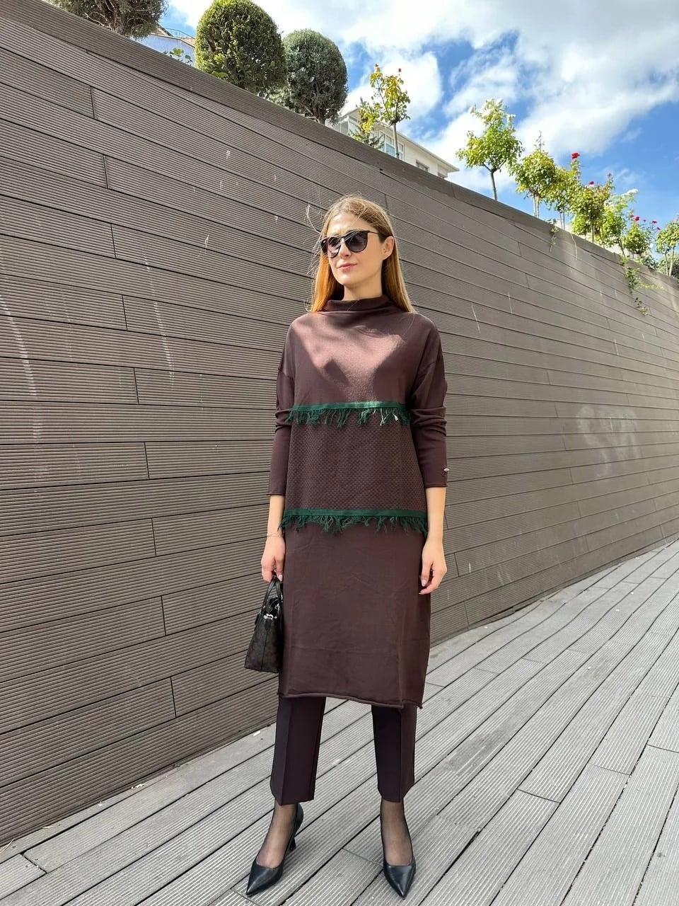 Misswhence MİSS 248 Kahverengi Ara Boy Triko Tunik