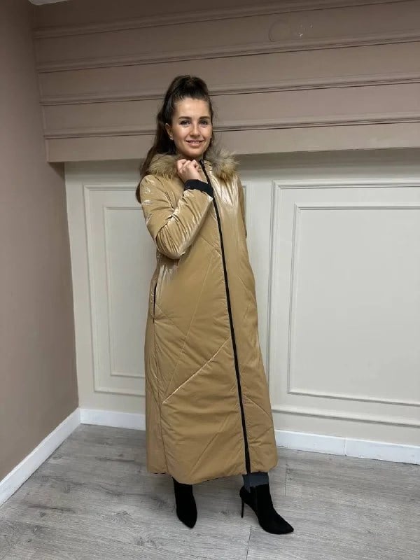 Ncl 22512 Siyah-Camel Çift Taraflı Kürklü Parka