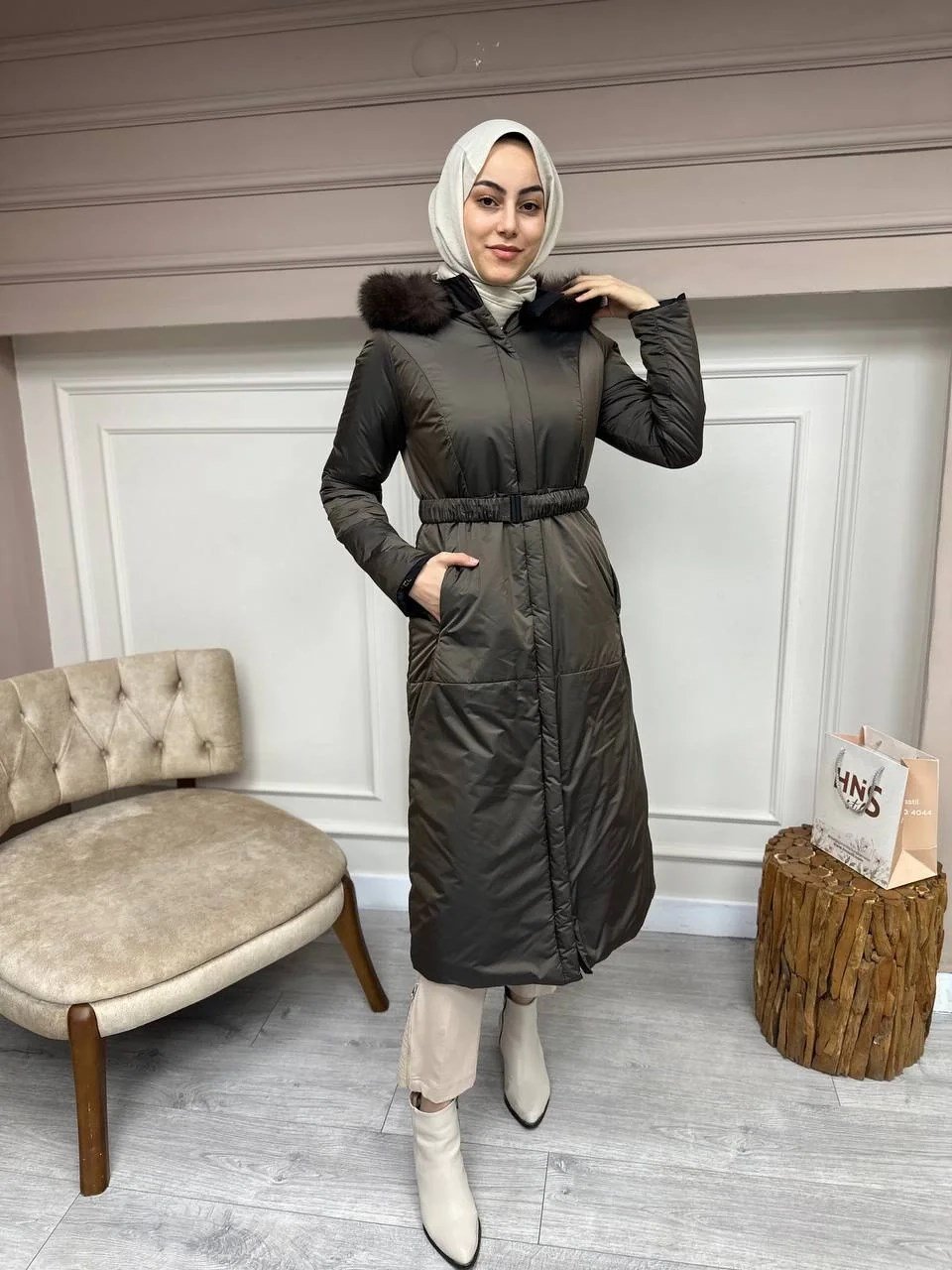 Ncl 23560 Siyah-Bronz Çift Taraflı Kemerli Parka