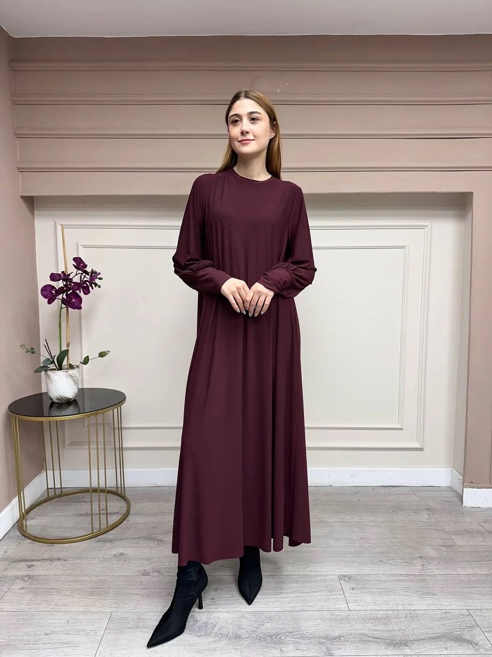 Noi 74208 Bordo Krep A Form Manşetli Elbise
