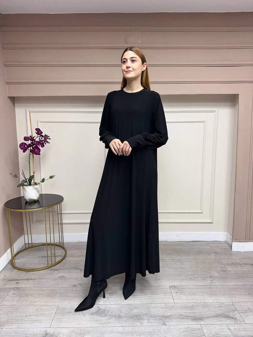 Noi 74208 Siyah Krep A Form Manşetli Elbise
