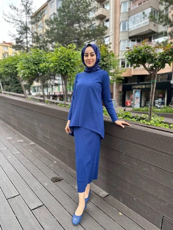 Nuss Triko 24K-029 İndigo Etekli Triko Takım