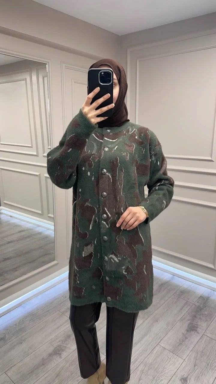 Nuss Triko 26K7006 Haki Angora Hırka