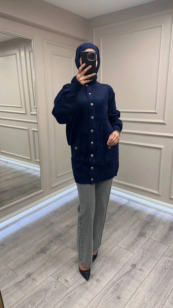 Nuss Triko 26K7008 Lacivert Angora Hırka