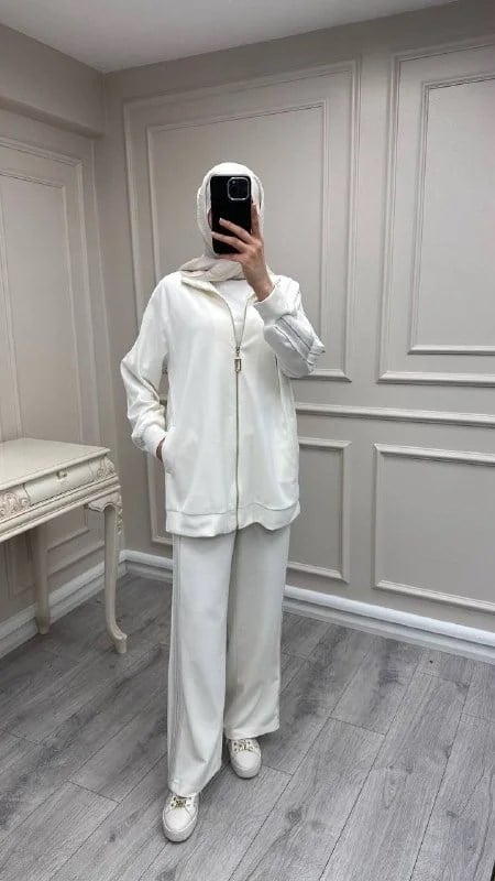 Nuss Triko 26Y1092 Ekru Şerit Detaylı Takım