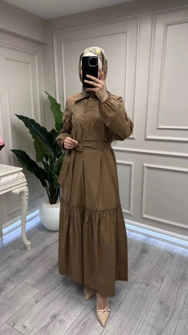 Nuss Triko 26Y2040 Camel Kemerli Gömlek Elbise