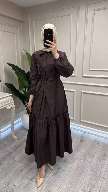 Nuss Triko 26Y2040 Kahve Kemerli Gömlek Elbise