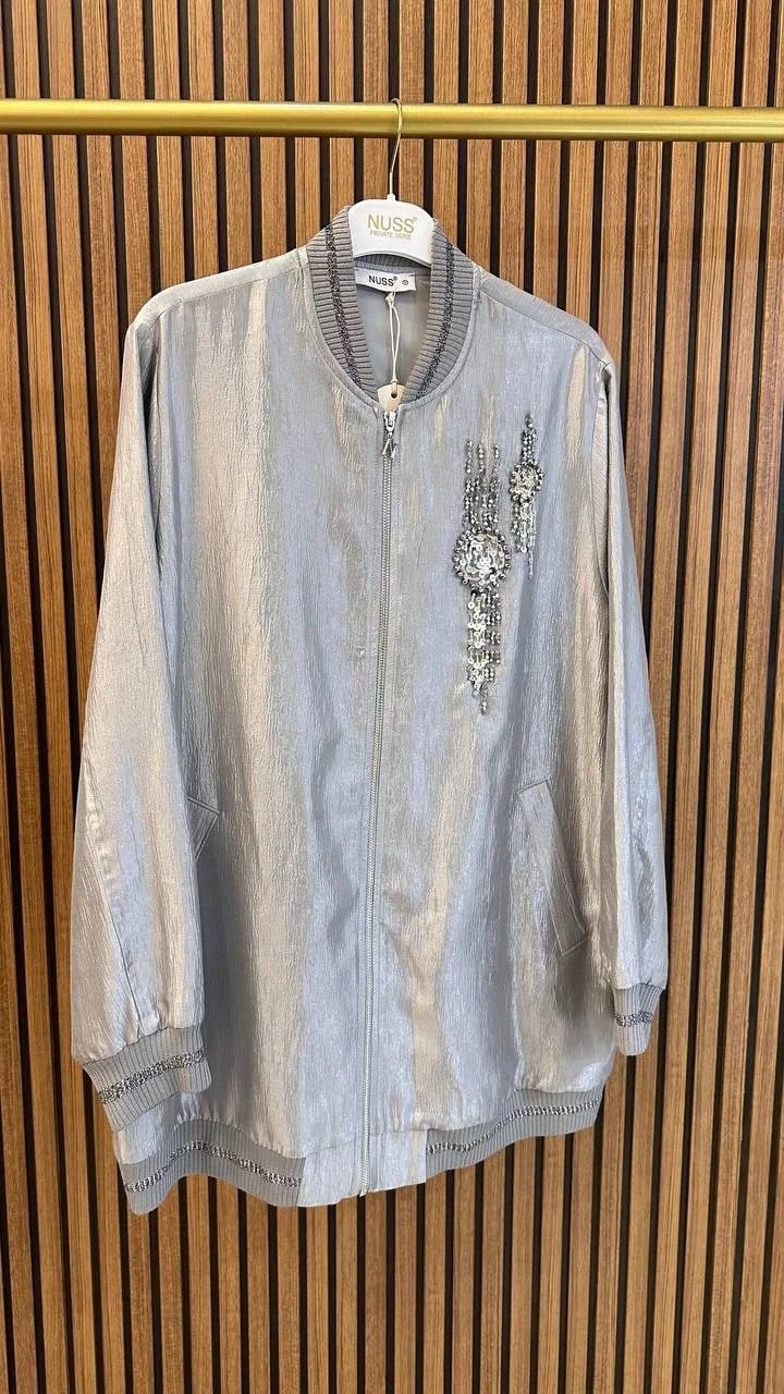Nuss Triko 26Y6038 Gri Taş Detaylı Ceket