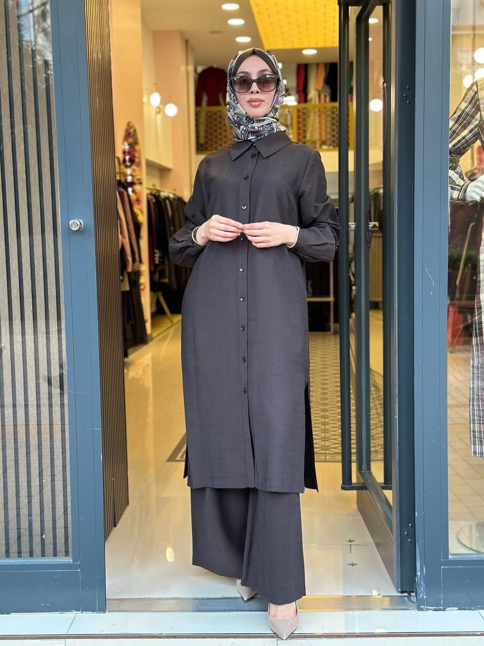 Nuss Triko 27K1096 Kahve Uzun Tunik Takım