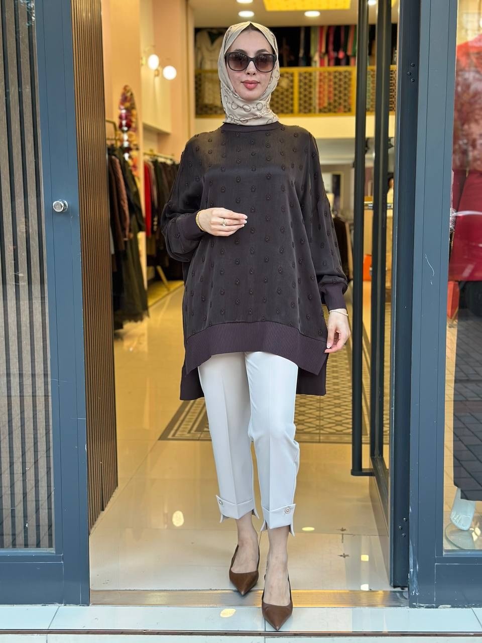 Nuss Triko 27K3043 Kahve Detaylı Tunik