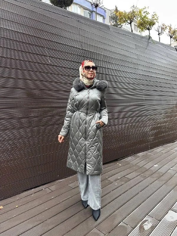 Trenç 5628 Gri Soğan Desenli Şişme Kaban