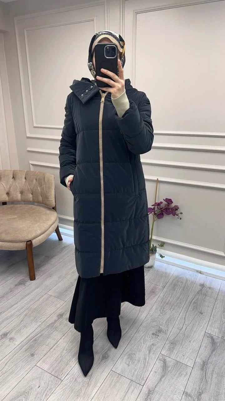 Trenç 5755 Lacivert Ribanalı Kapitone Kaban