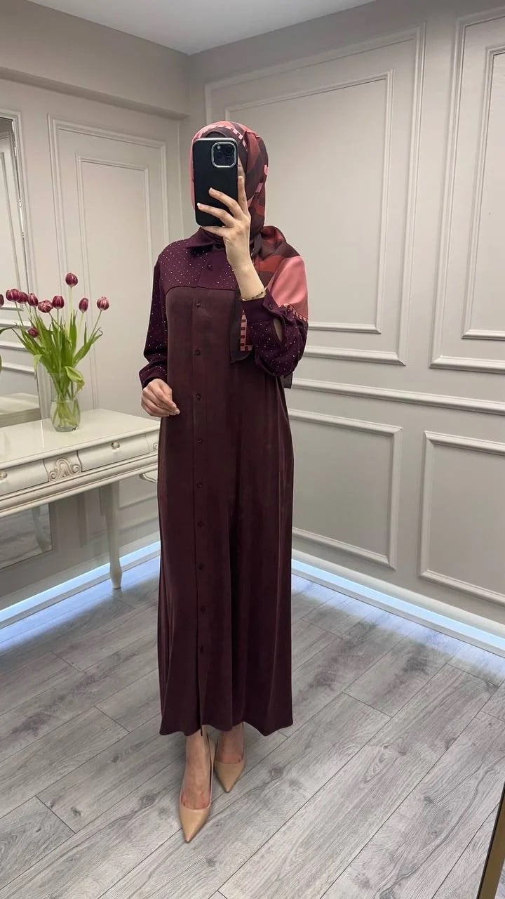 Wennora 1004 Bordo Taşlı Elbise