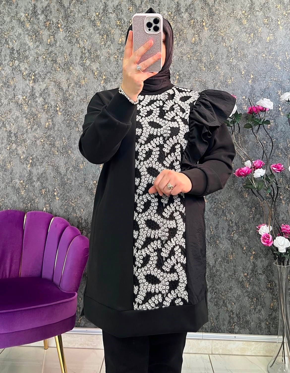 OYSHO KUMAŞ NAKIŞLI TUNİK