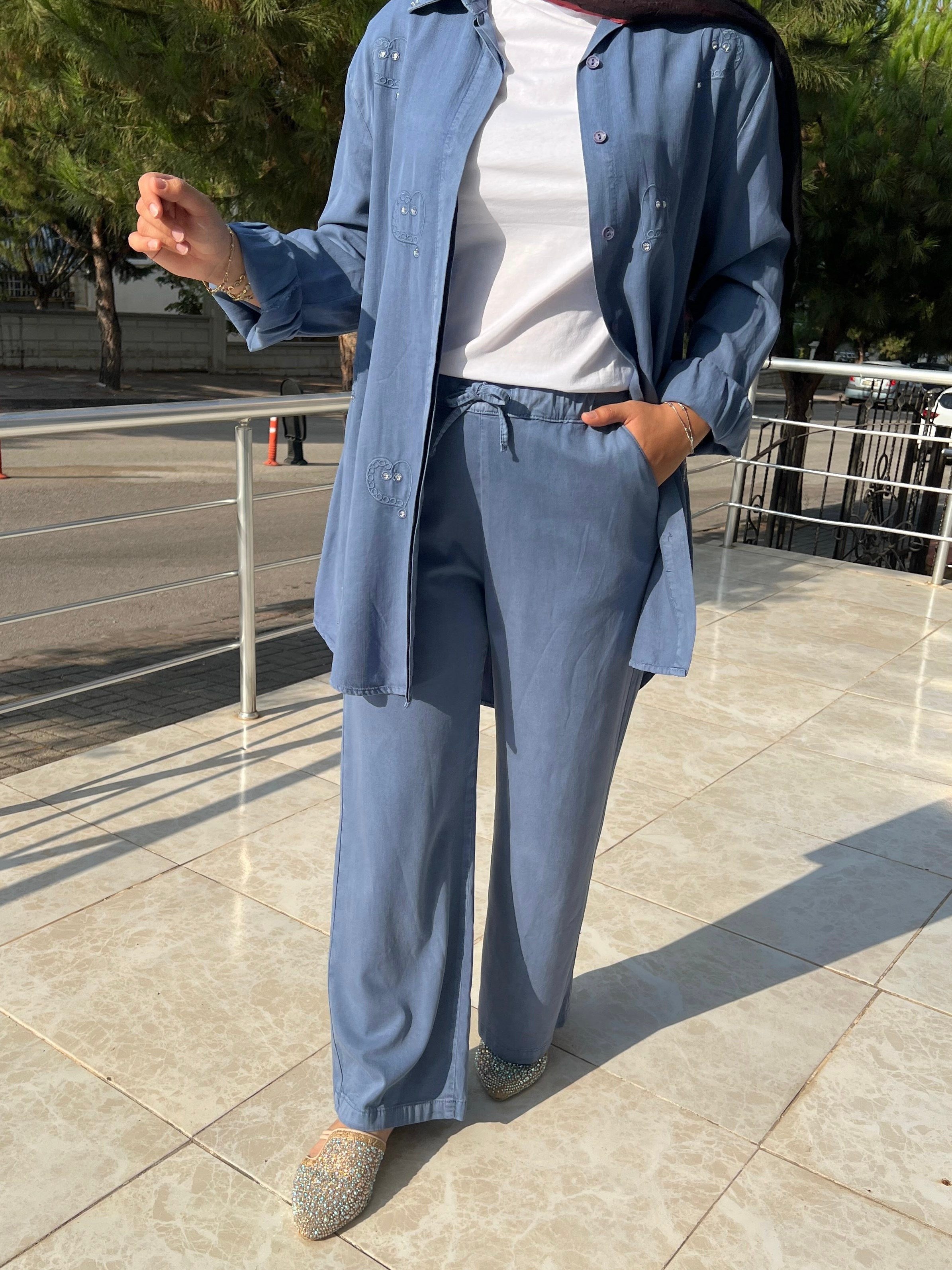 TENSEL BOL PANTALON MAVİ