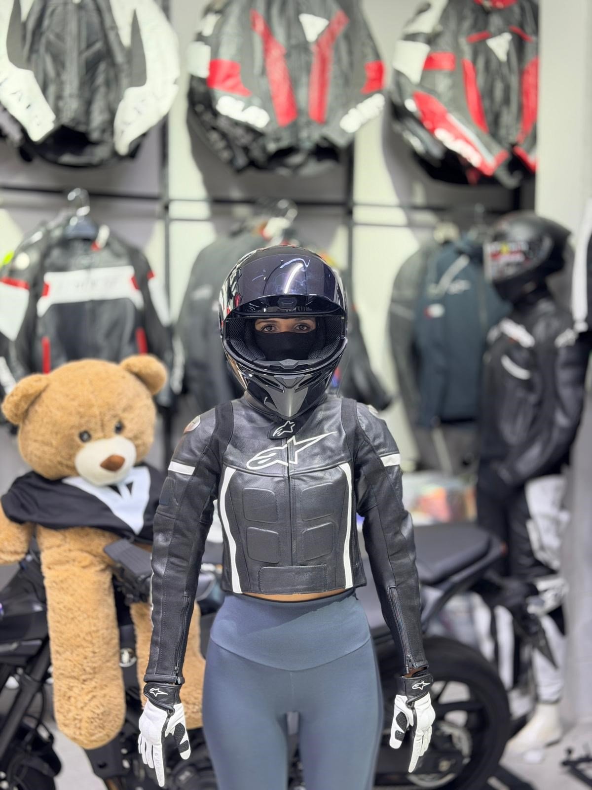 Alpinestars Kadın Deri Ceketi Beyaz-Siyah
