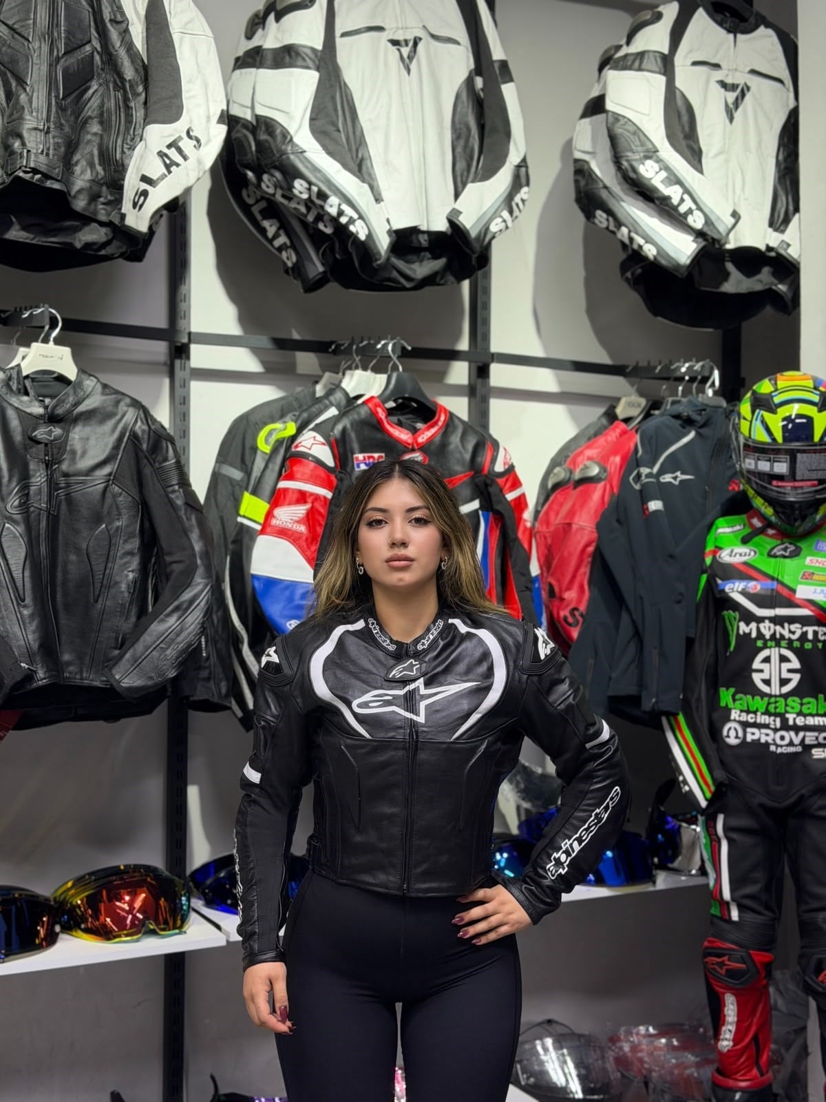 Alpinestars Kadın Deri Ceketi Siyah-Beyaz