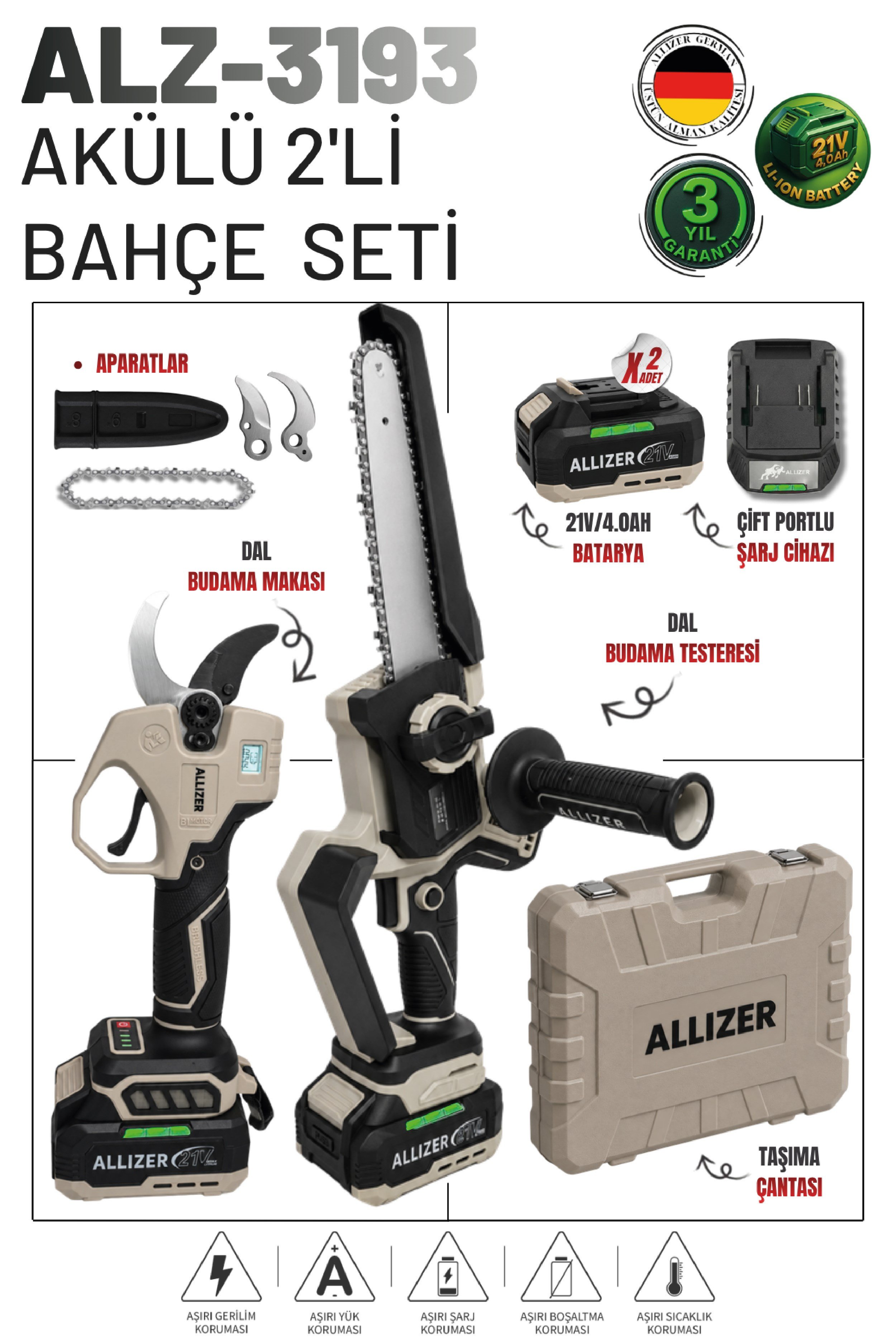 Allizer ALZ-3193 Akülü 2'li Bahçe Seti