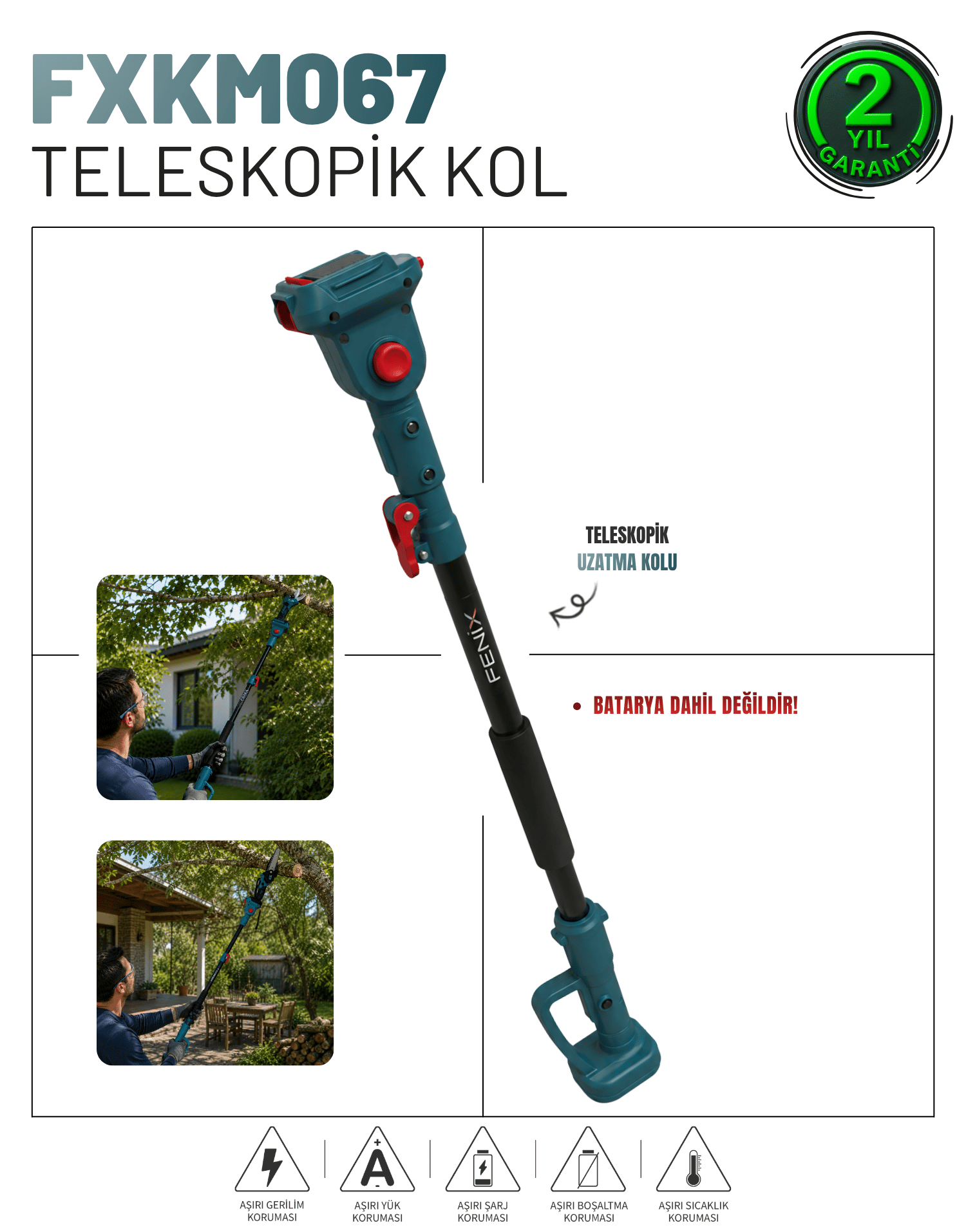 Fenix FXKM067 1.70M Teleskopik Uzatma Kolu - Yüksek Dal Budama Makası ve Testere Bağlantı Aparatı