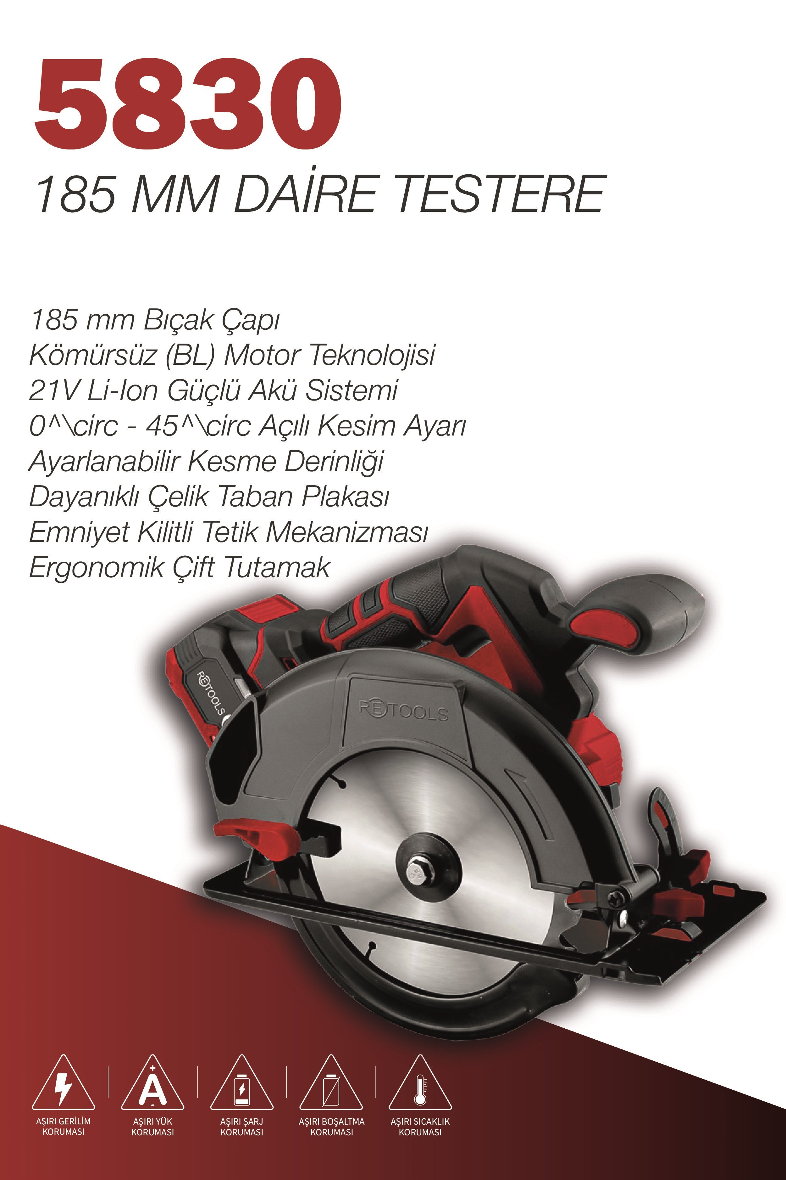 RETOOLS 5830 BORDO 185 MM ŞARJLI DAİRE TESTERE