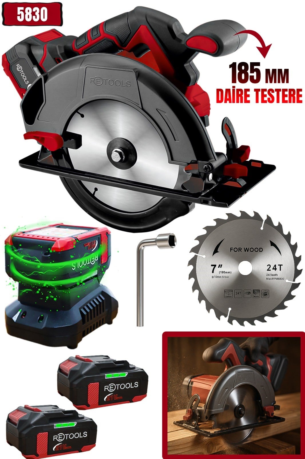 RETOOLS 5830 BORDO 185 MM ŞARJLI DAİRE TESTERE
