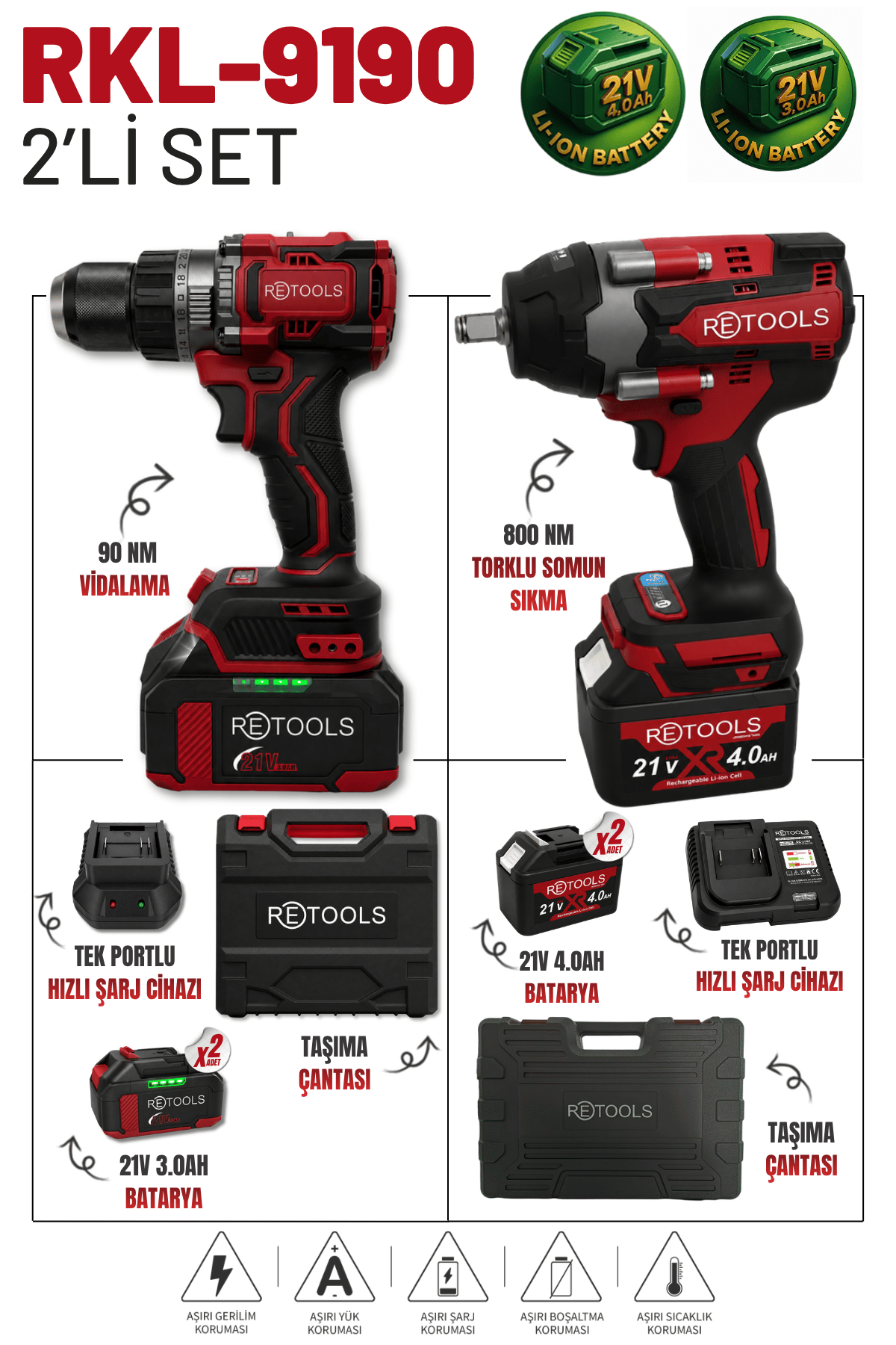 RETOOLS BORDO 2'Lİ SET ( 90 NM VİDALAMA + 800 NM SOMUN SIKMA)