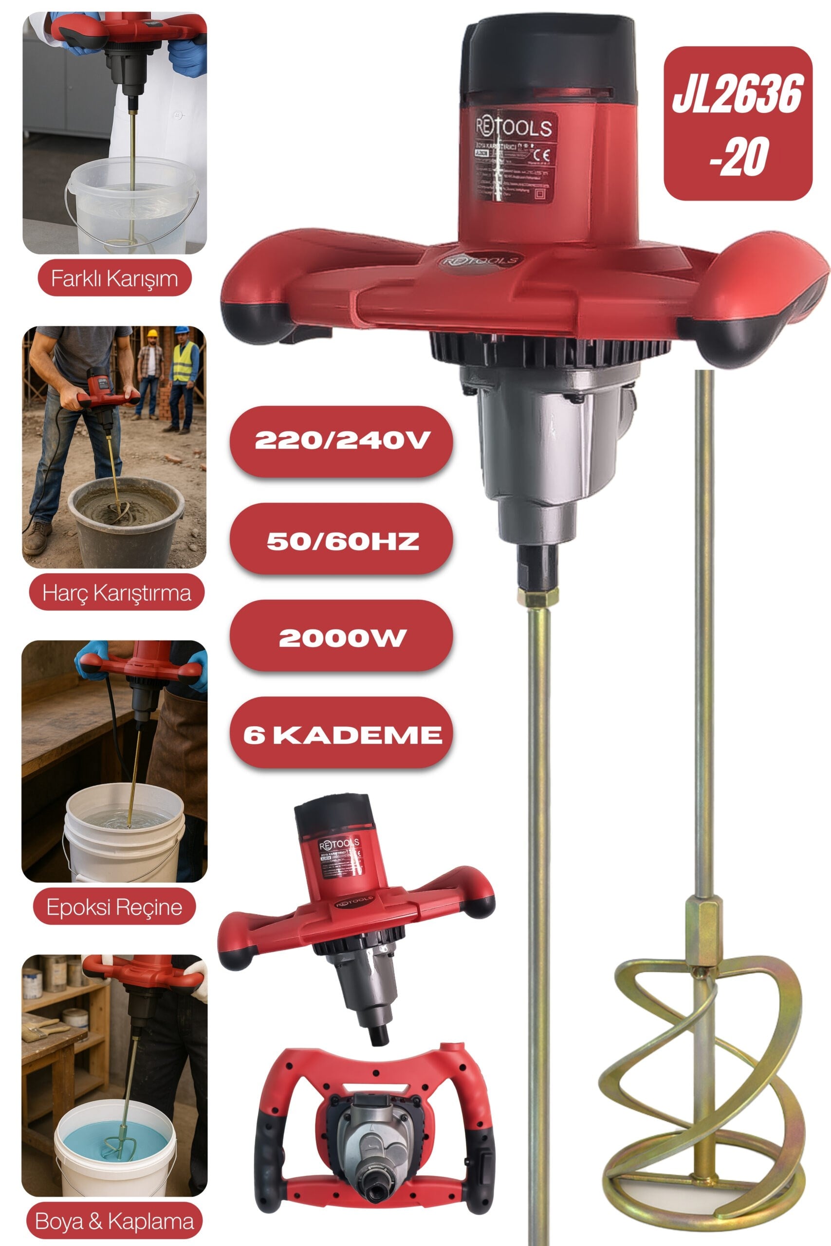 RETOOLS KIRMIZI KABARTMALI 2000W BOYA&HARÇ KARIŞTIRICI