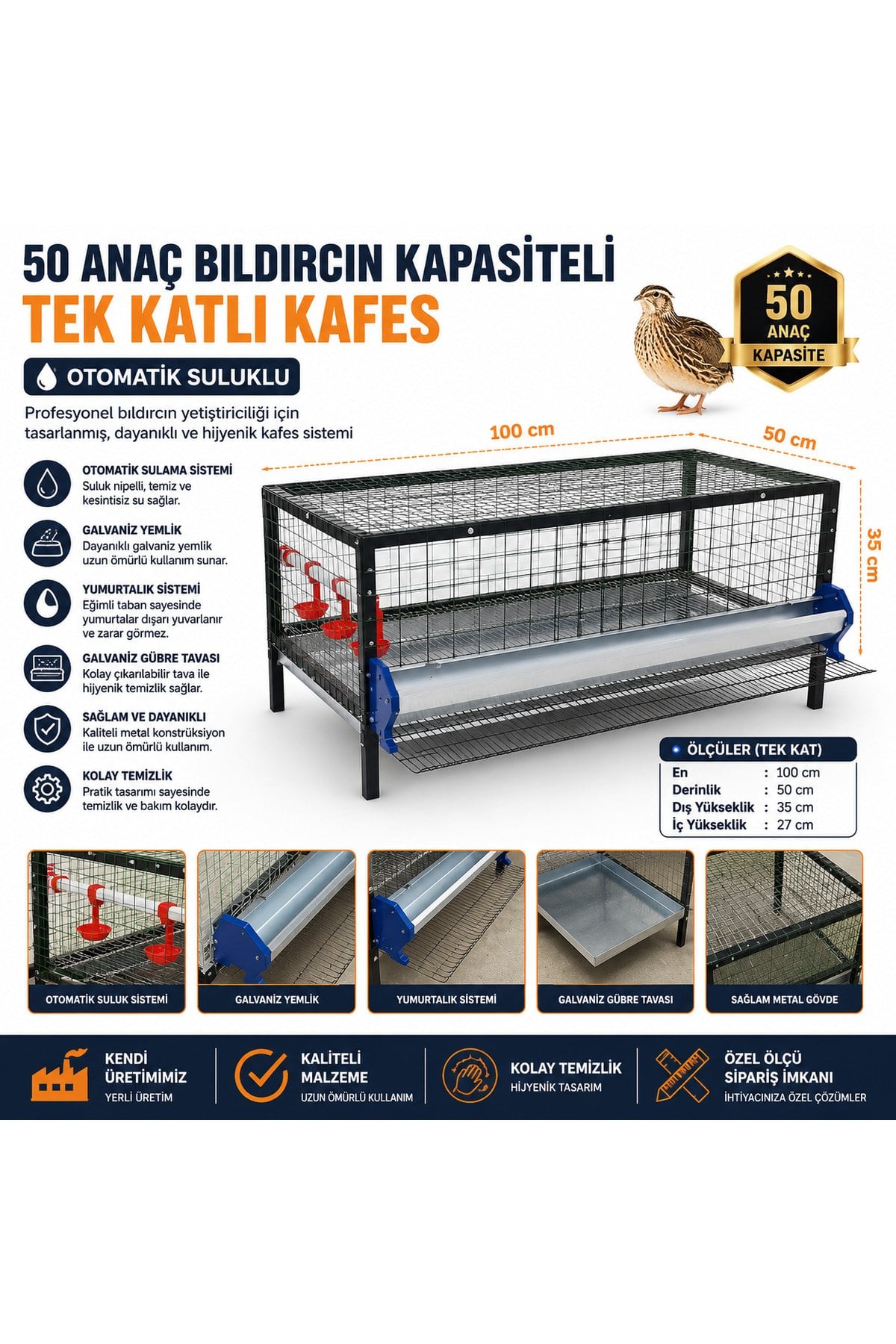 Bıldırcın kafesi Metal 50-60 Anaç otomotik suluk yemlik yumurta eğilimli