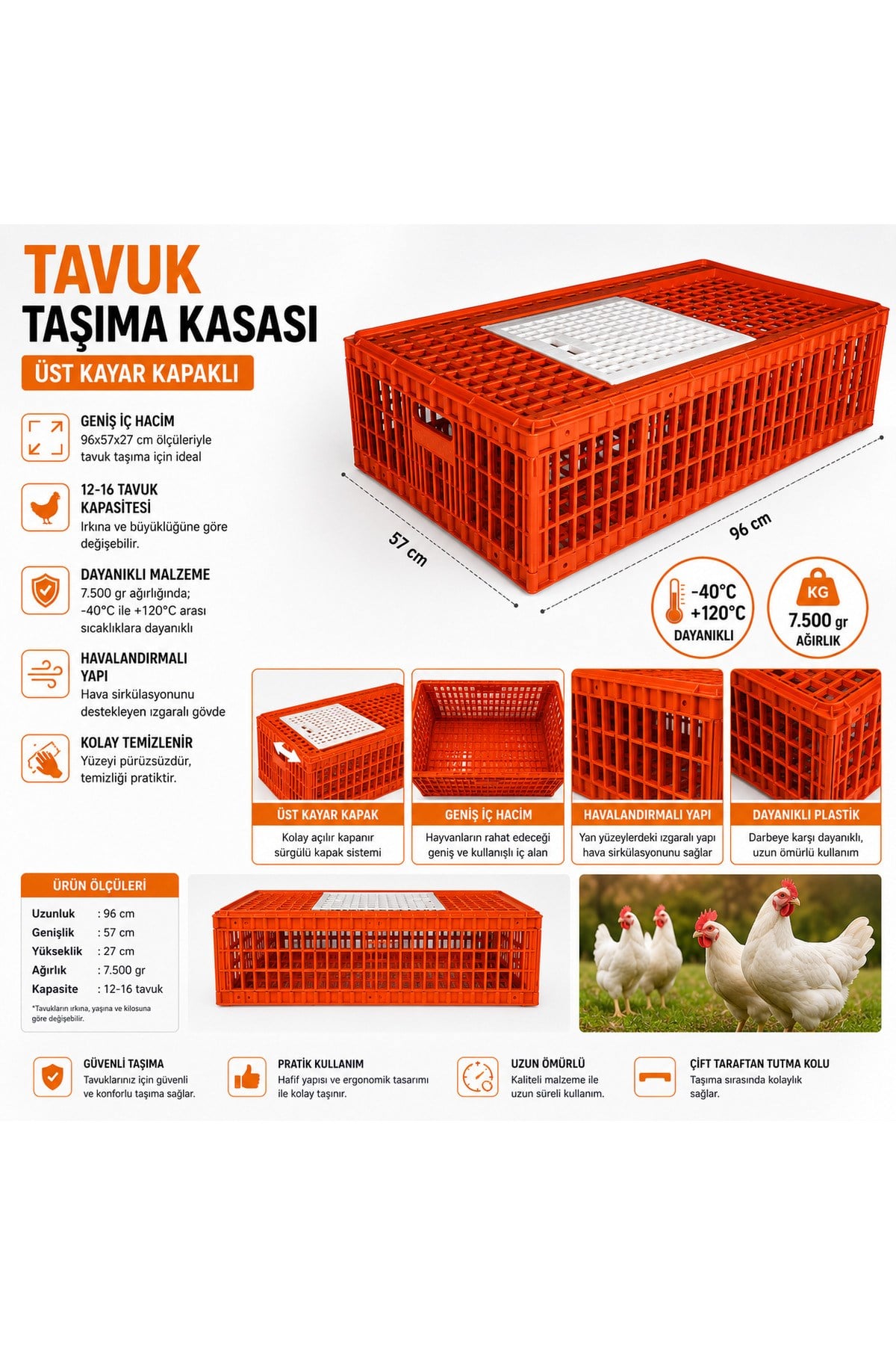 Tavuk Taşıma Kasası – Üst Kayar Kapaklı 750 Gr