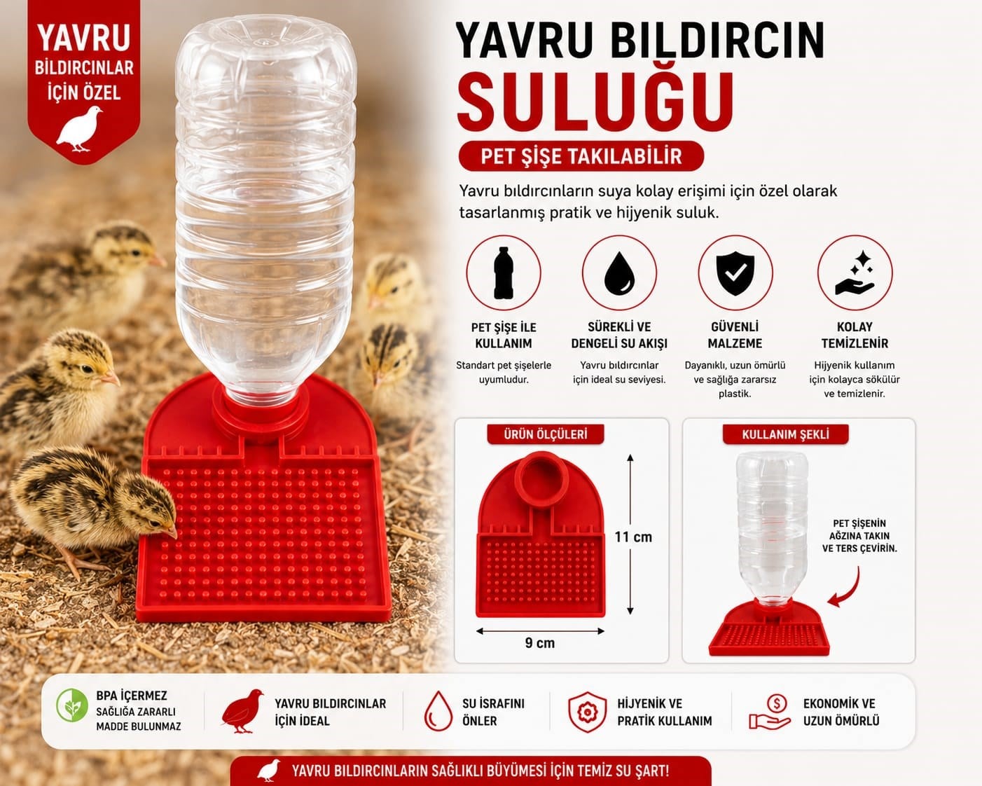 Yavru Bıldırcın Suluğu – Pet Şişe Uyumlu Suluk Aparatı