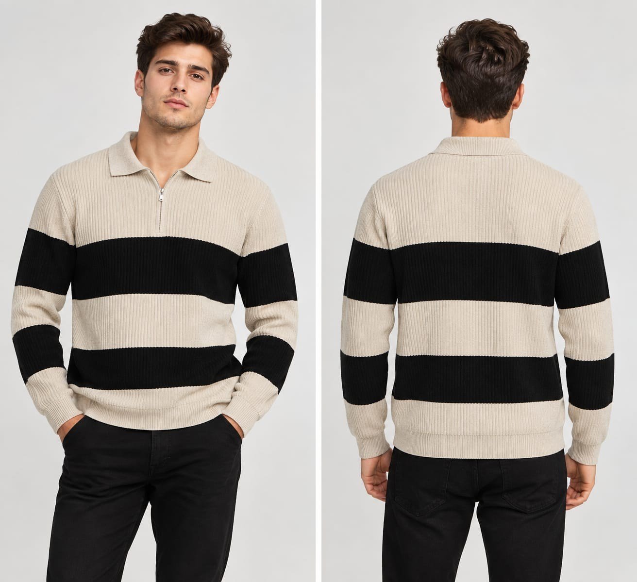 Polo Yaka Triko Sweatshirt - BEJ - ST 509