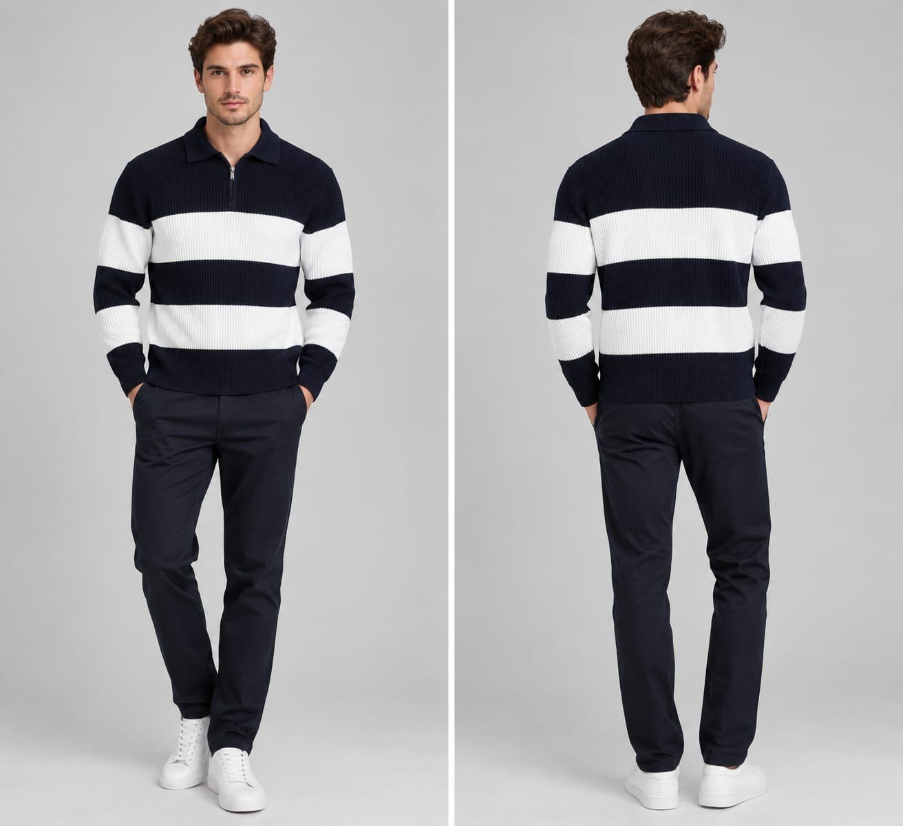 Polo Yaka Triko Sweatshirt - Lacivert - ST 509