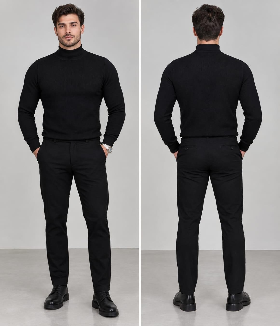 Polo Yaka Triko Sweatshirt -  SİYAH      ST-502