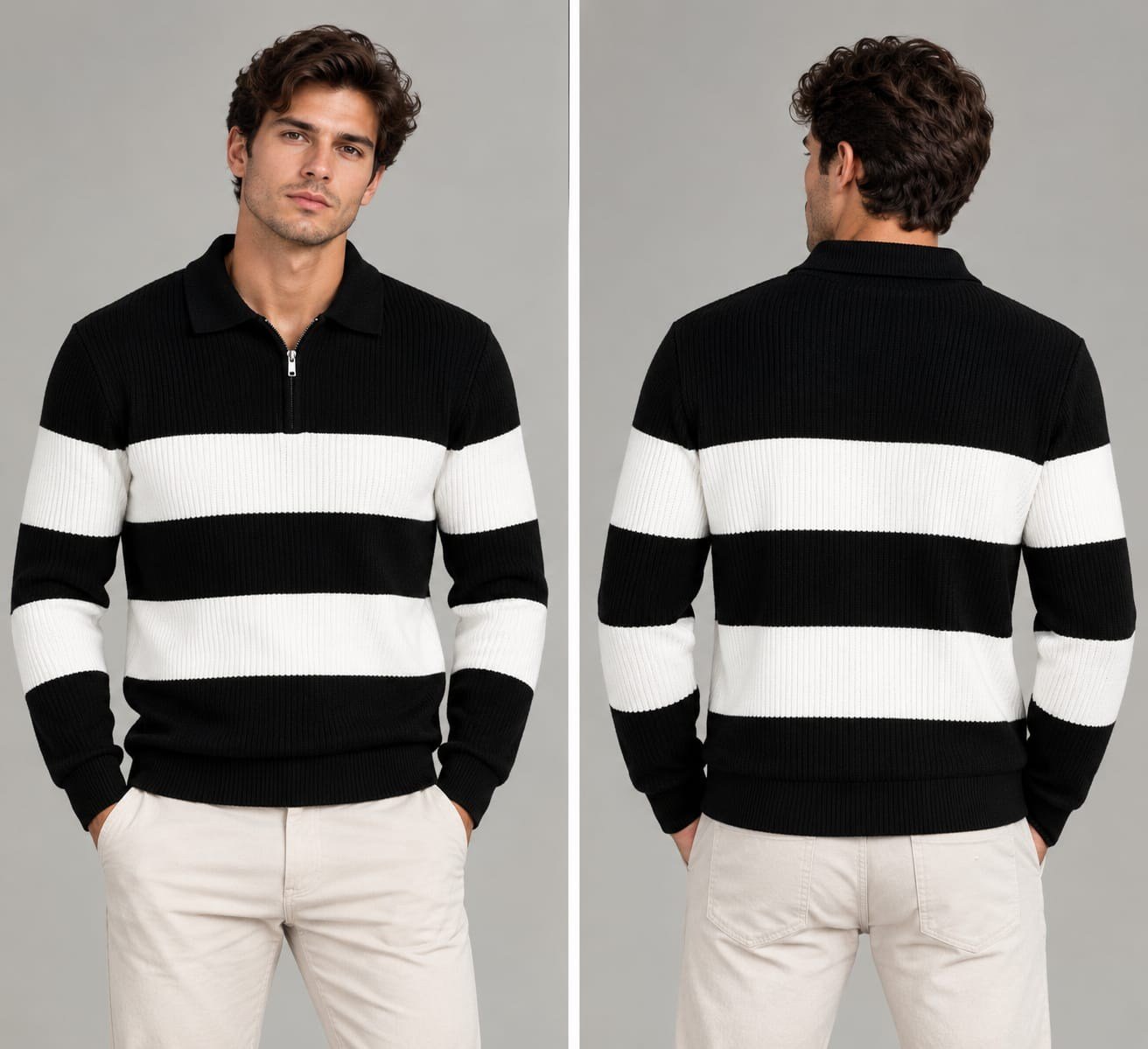 Polo Yaka Triko Sweatshirt - SİYAH  - ST 509