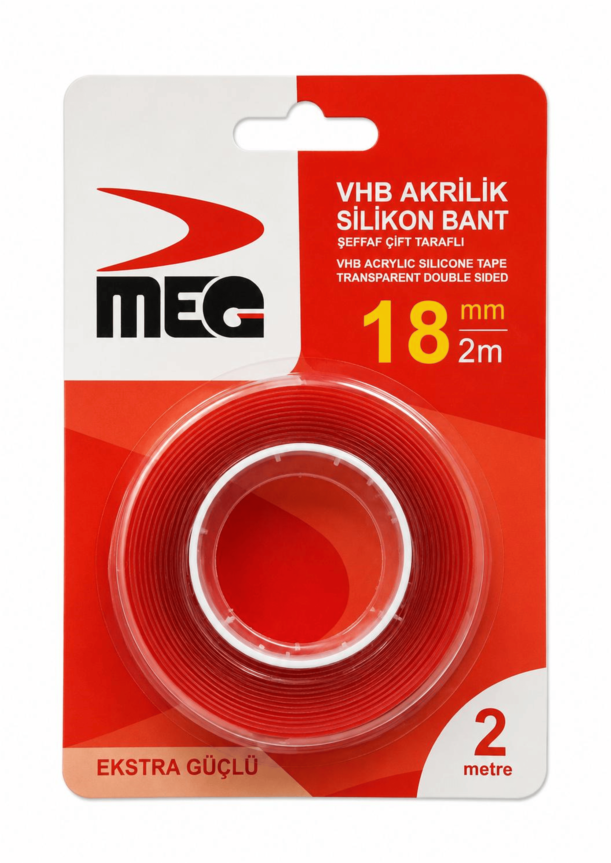 MEG VHB Akrilik Slikon Bant Şeffaf Çift Taraflı 18 MM/2 METRE