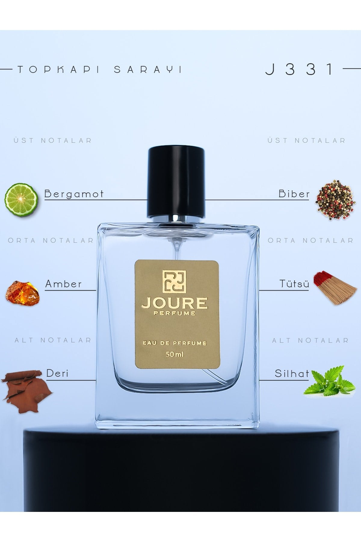 Joure J331 - Oryantal Odunsu Tütsü Amber Kokulu 50ml Edp Ultra Kalıcı Erkek Parfümü