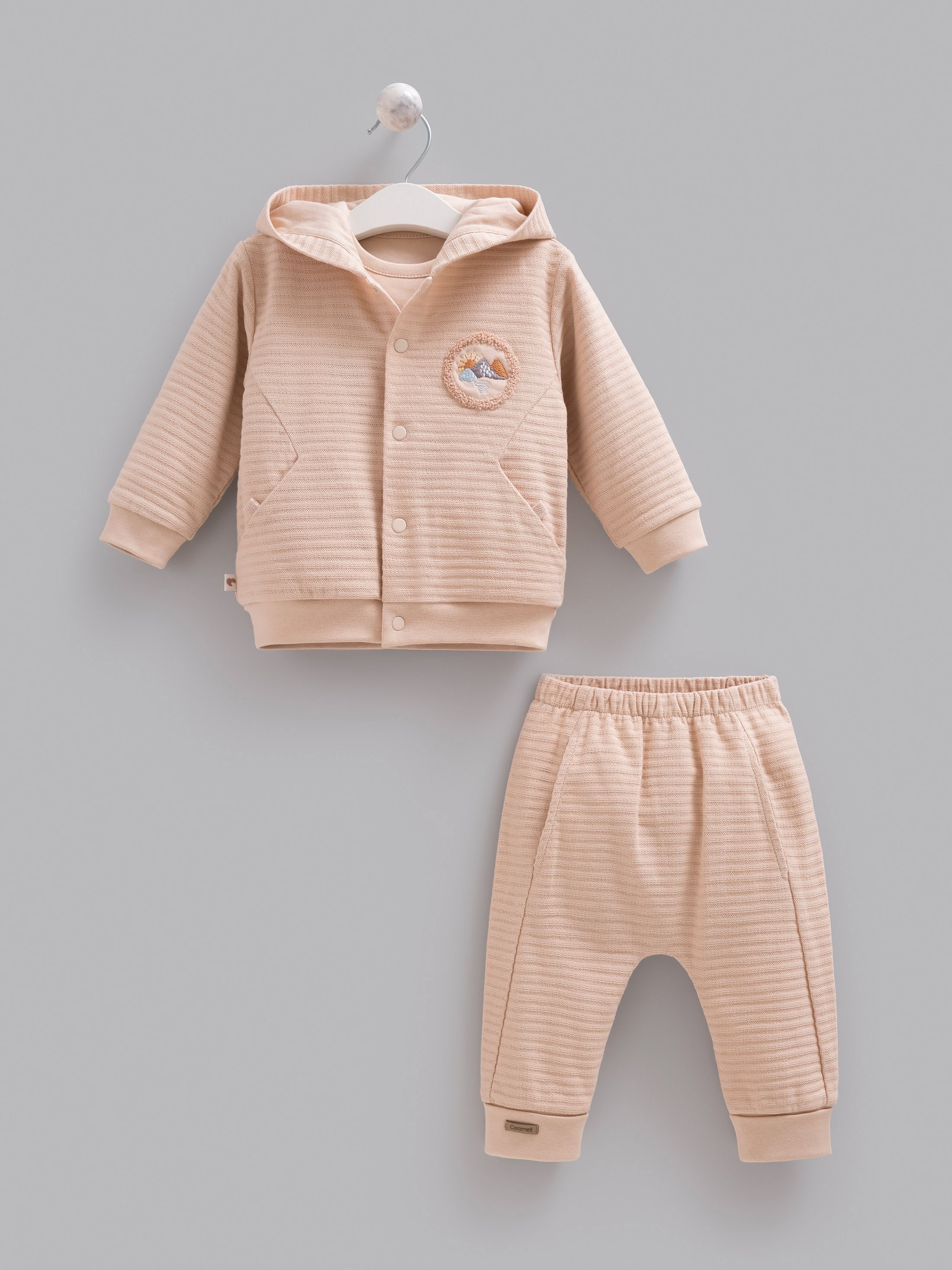 %100 Pamuk 3'lü Erkek Bebek Takımı - Kapüşonlu Çıtçıtlı Hırka, Baskılı Sweatshirt ve Pantolon Seti - Miniccobaby
