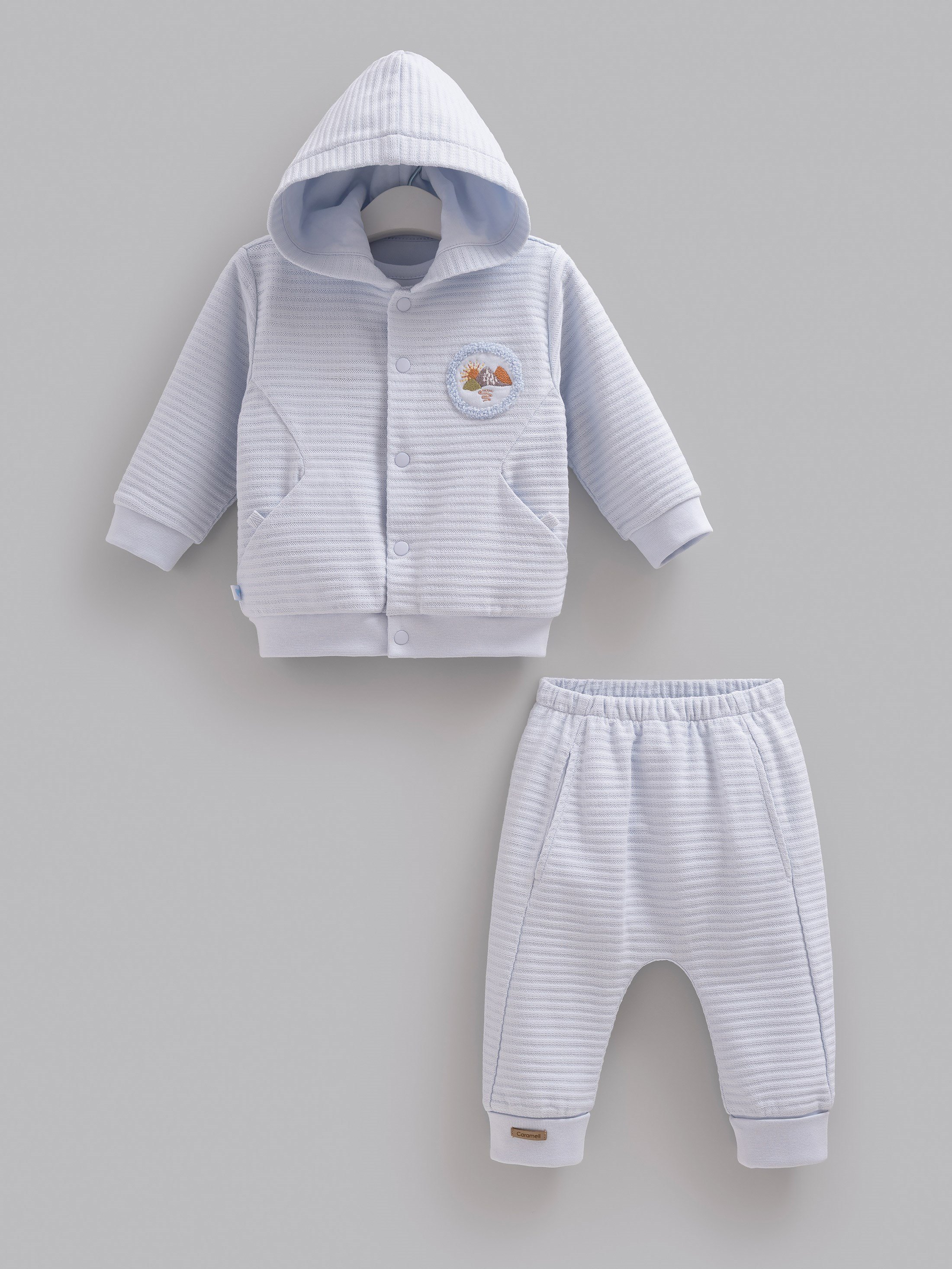 %100 Pamuk 3'lü Erkek Bebek Takımı - Kapüşonlu Çıtçıtlı Hırka, Baskılı Sweatshirt ve Pantolon Seti - Miniccobaby